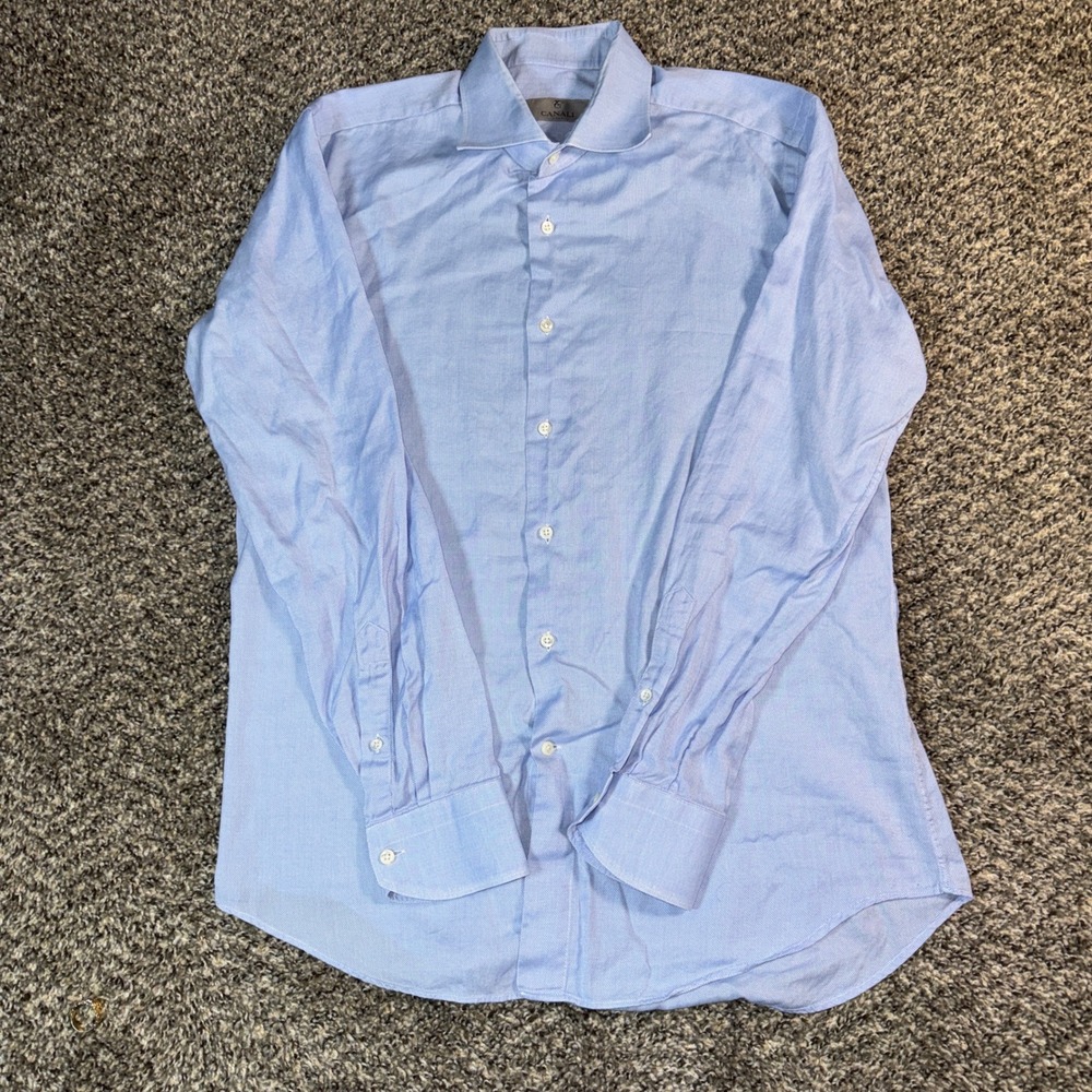 Canali 1934 16 41 Mens Light Blue Cotton Dress Shirt Size Made in Italy Spread